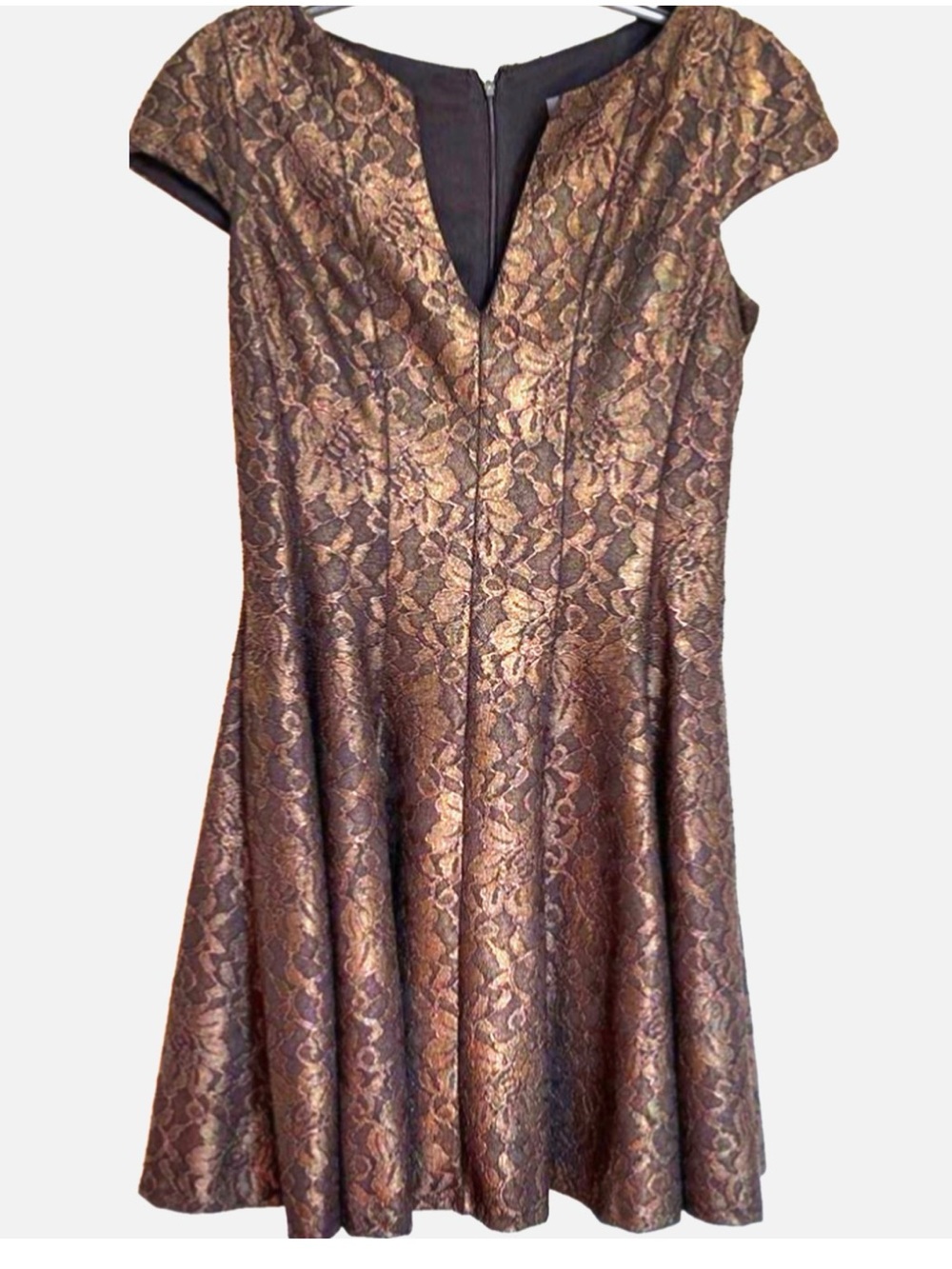 Julia Jordan Metallic Lace Fit Flare Dress 6 Bronze Cocktail Holiday Party